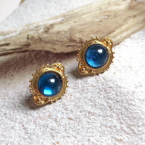 Boucles d'Oreilles Percées VINTAGE PT - Néo Classique Bleu