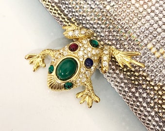 VINTAGE Brooch - Blue Red Green Frog