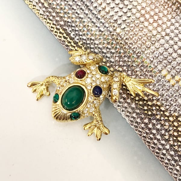 Broche VINTAGE - Grenouille Bleu Rouge Vert