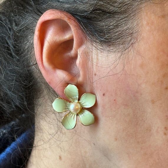 Boucles D'oreilles Vintage Vertes à Clips - Style Pendante Rétro - Bon état