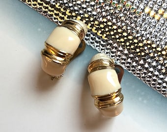 VINTAGE Clip-on Earrings – Beige White Bamboo Half Hoops - Etsy