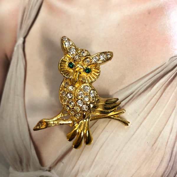 Broche VINTAGE - Chouette Hibou Cristal