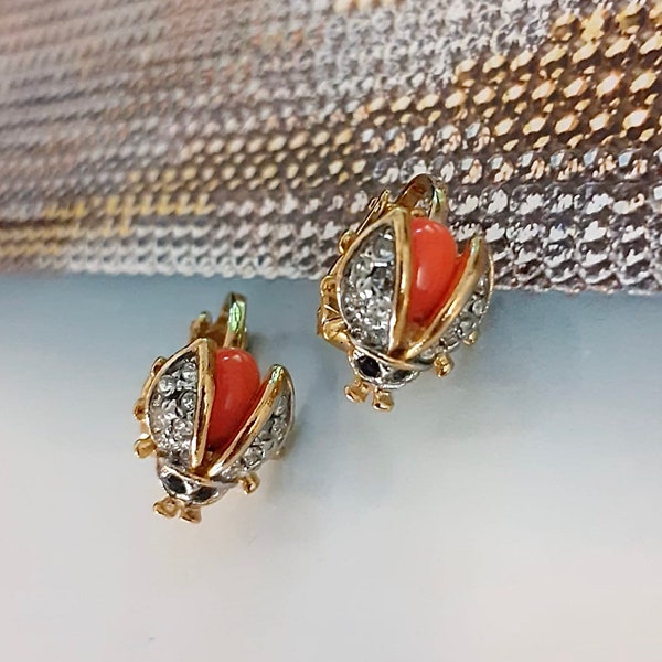 Boucles d'Oreilles Clips VINTAGE – Coccinelle Couleur Corail