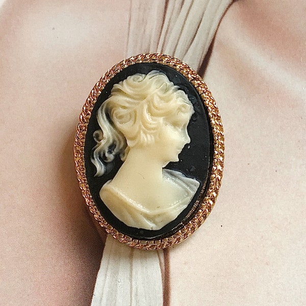 VINTAGE Brosche - schwarz Cameo