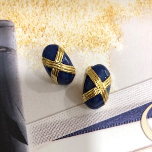 VINTAGE Ohrclips – Blaues Oval