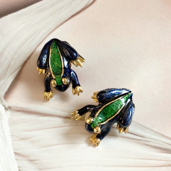 VINTAGE Clip-on Earrings – Blue Green Frog