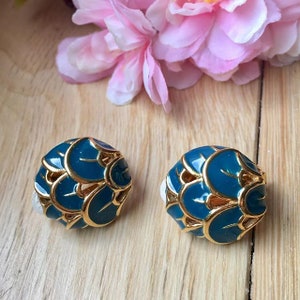 Boucles d'Oreilles Clips VINTAGE Feuille Bleu image 1