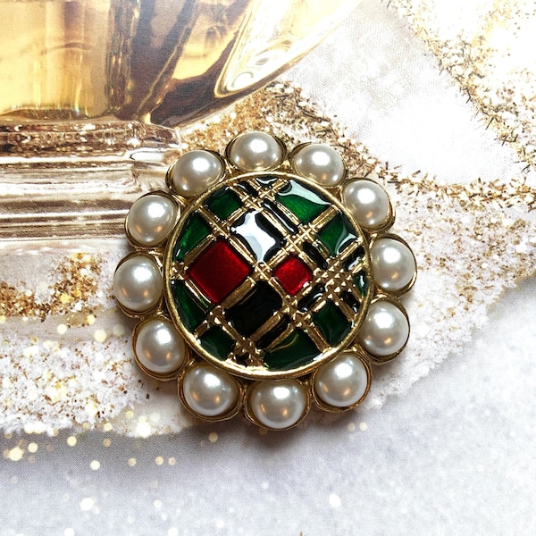 Pendentif pour montage collier VINTAGE BW Butler & Wilson - Rosace Noir Rouge Vert Perle