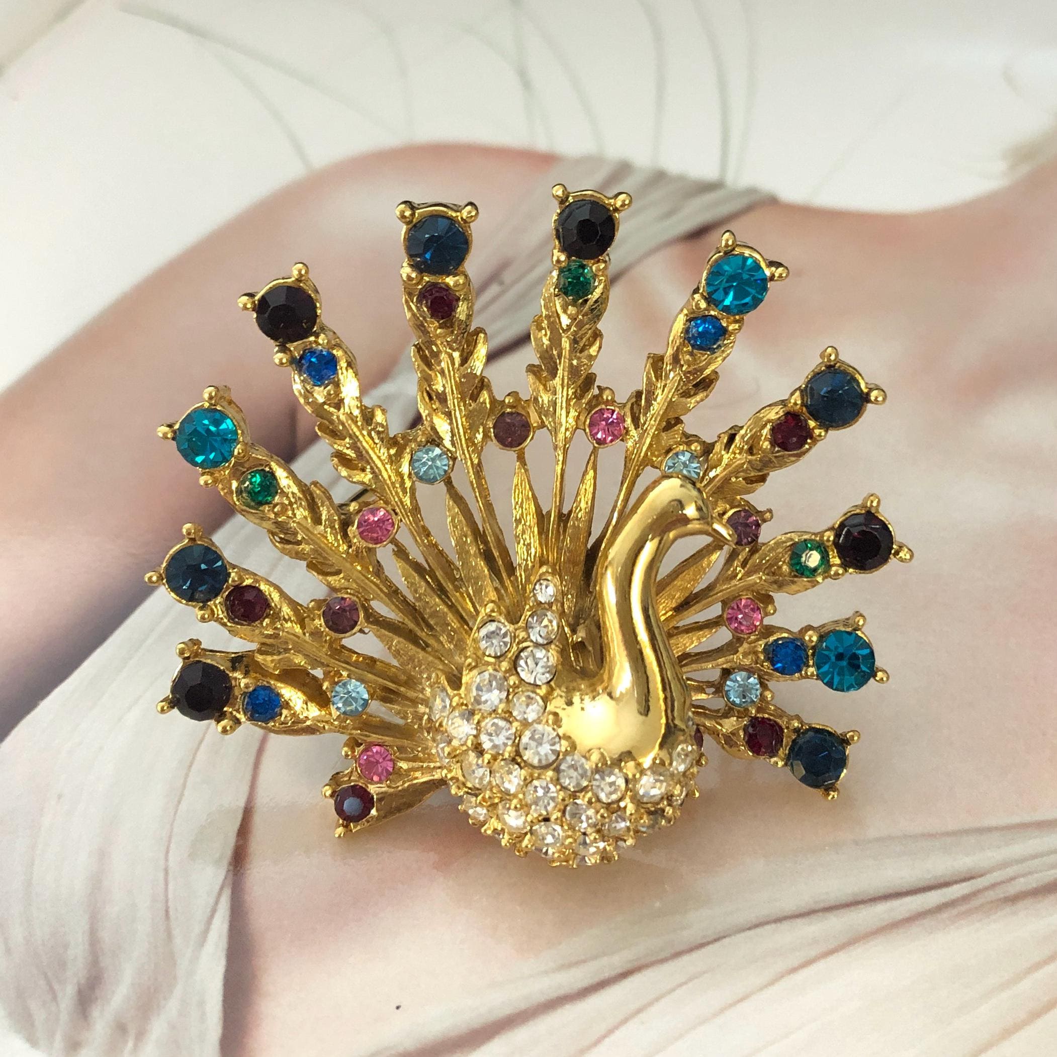 VINTAGE SPHINX Brooch - Crystal Peacock - Etsy
