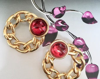 Boucles d'Oreilles Percées VINTAGE - Rond Rouge