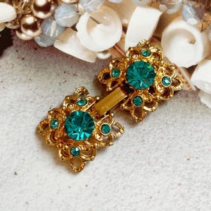 Clasp for VINTAGE necklace mounting - Square Crystal Green Emerald Turquoise