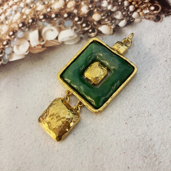 Pendentif VINTAGE – Carré Résine Vert