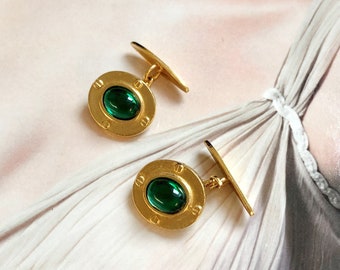 VINTAGE Cufflinks - Green Oval