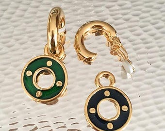 Clip-on Dangle Earrings – Round Blue and Green Hoop Earrings