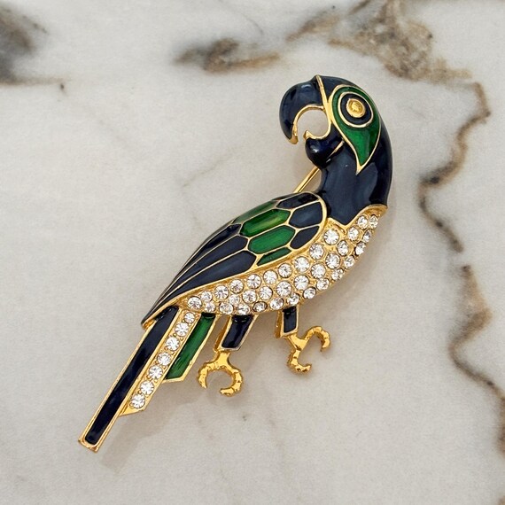 Broche VINTAGE - Perroquet Bleu Vert