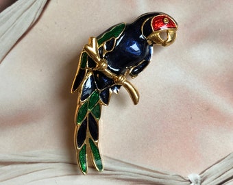 VINTAGE Brooch - Blue Red and Green Parrot