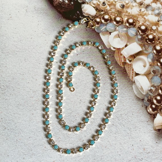 Vintage Necklace - Turquoise Crystal Rivière - Etsy
