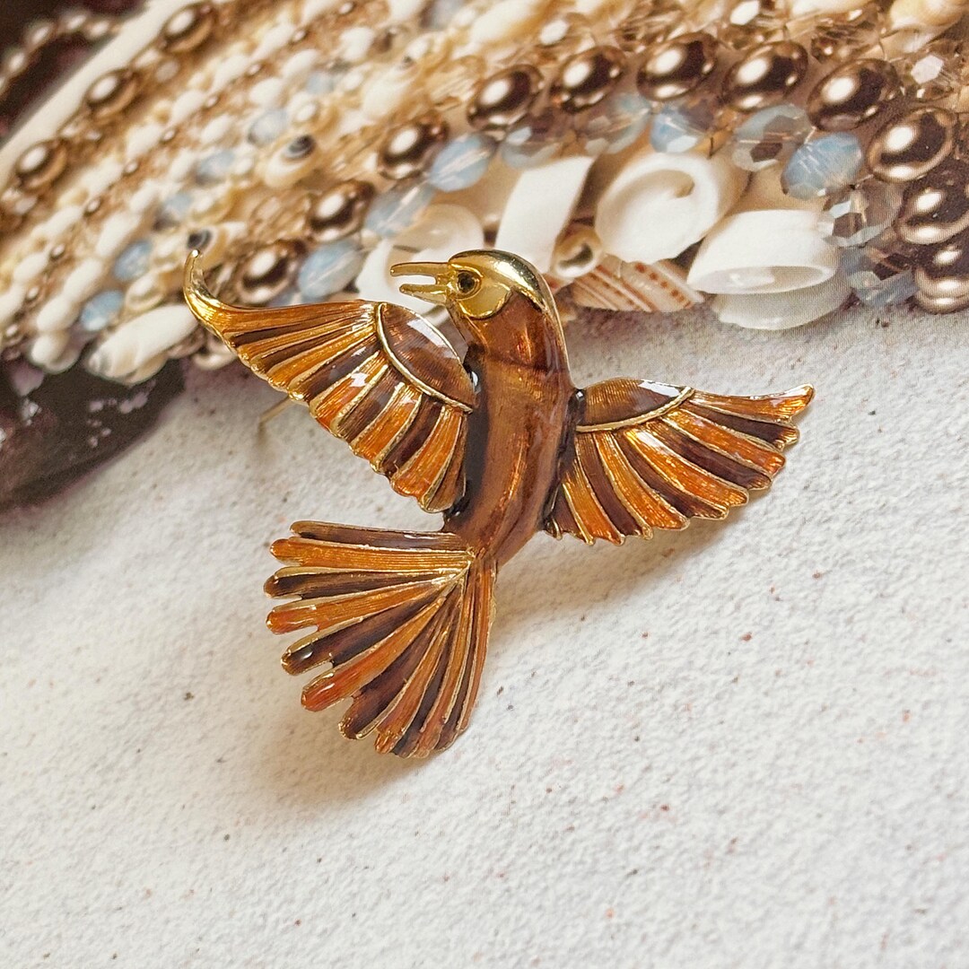 ヴィンテージブローチ 50s〜60s SPHINX 希少 不死鳥 硝子 H17 VINTAGE SPHINX Brooch – Hummingbird Bird Brown Orange - Etsy