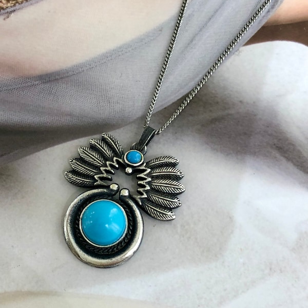 Collier VINTAGE SPHINX - Plume Couleur Turquoise