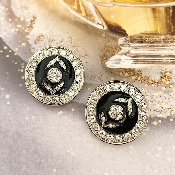 Earrings Clips VINTAGE BW Butler Wilson Crystal Black Round