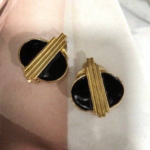 VINTAGE Clips Earrings - Black Oval