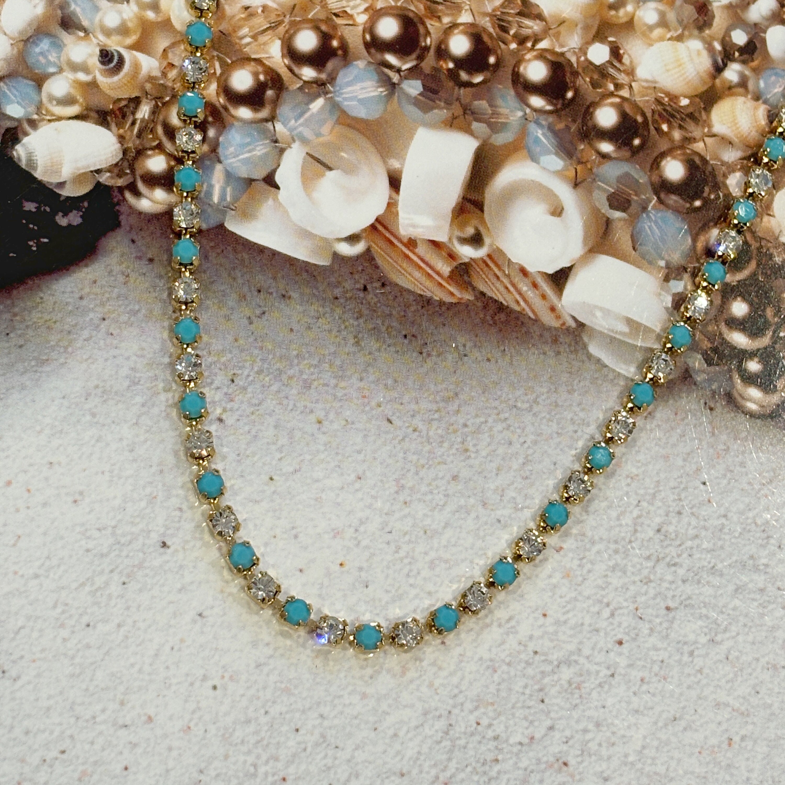 Vintage Necklace - Turquoise Crystal Rivière - Etsy