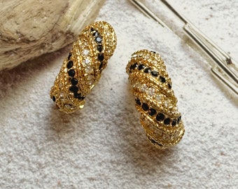 VINTAGE Clip-on Earrings - Black Crystal Hoops