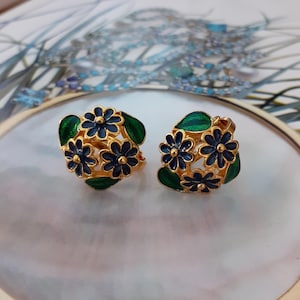 VINTAGE Ohrclips – Blaugrüne Blume