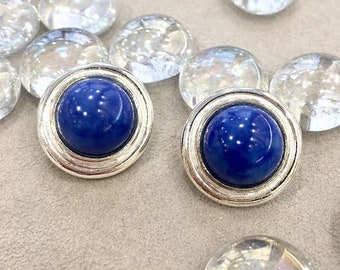 Boucles d'Oreilles Clips VINTAGE - Rond Cabochon Couleur Lapis