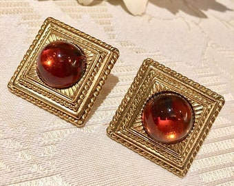 Earrings Clips VINTAGE SPHINX - Brown Square