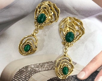 VINTAGE Dangling Clip-on Earrings – Green Arabesque