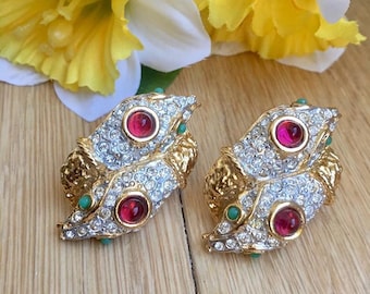 Boucles d'Oreilles Clips VINTAGE Fabriquées par SPHINX - Serpent Fuchsia