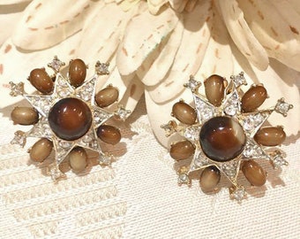 VINTAGE Clips Earrings - Stars Brown