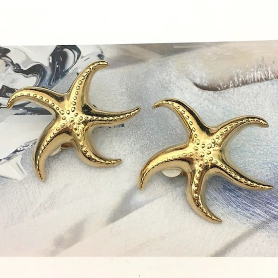 Boucles D'oreilles Clip étoile De Mer Argentées - Vintage Sans Marque - 5618