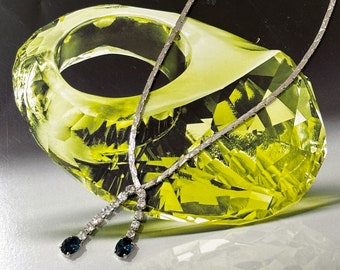 Vintage Necklace - Blue Rhinestone Crystal Fringe