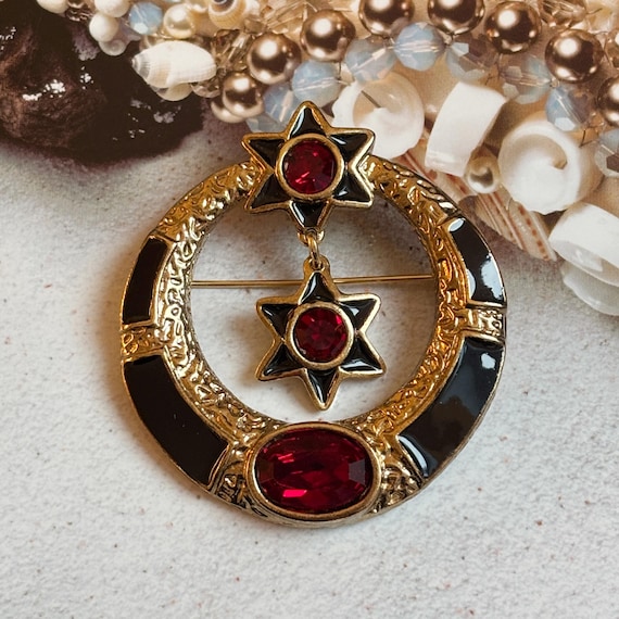 VINTAGE BW Butler Wilson Brooch Black Red Star UK