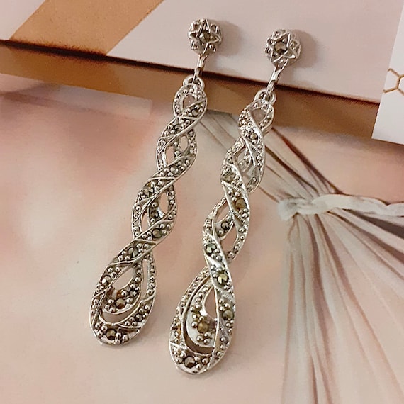 Boucles D'Oreilles Pendantes à Clips - Rondes, Perles Bleu Marine Et Blanc, Alliage