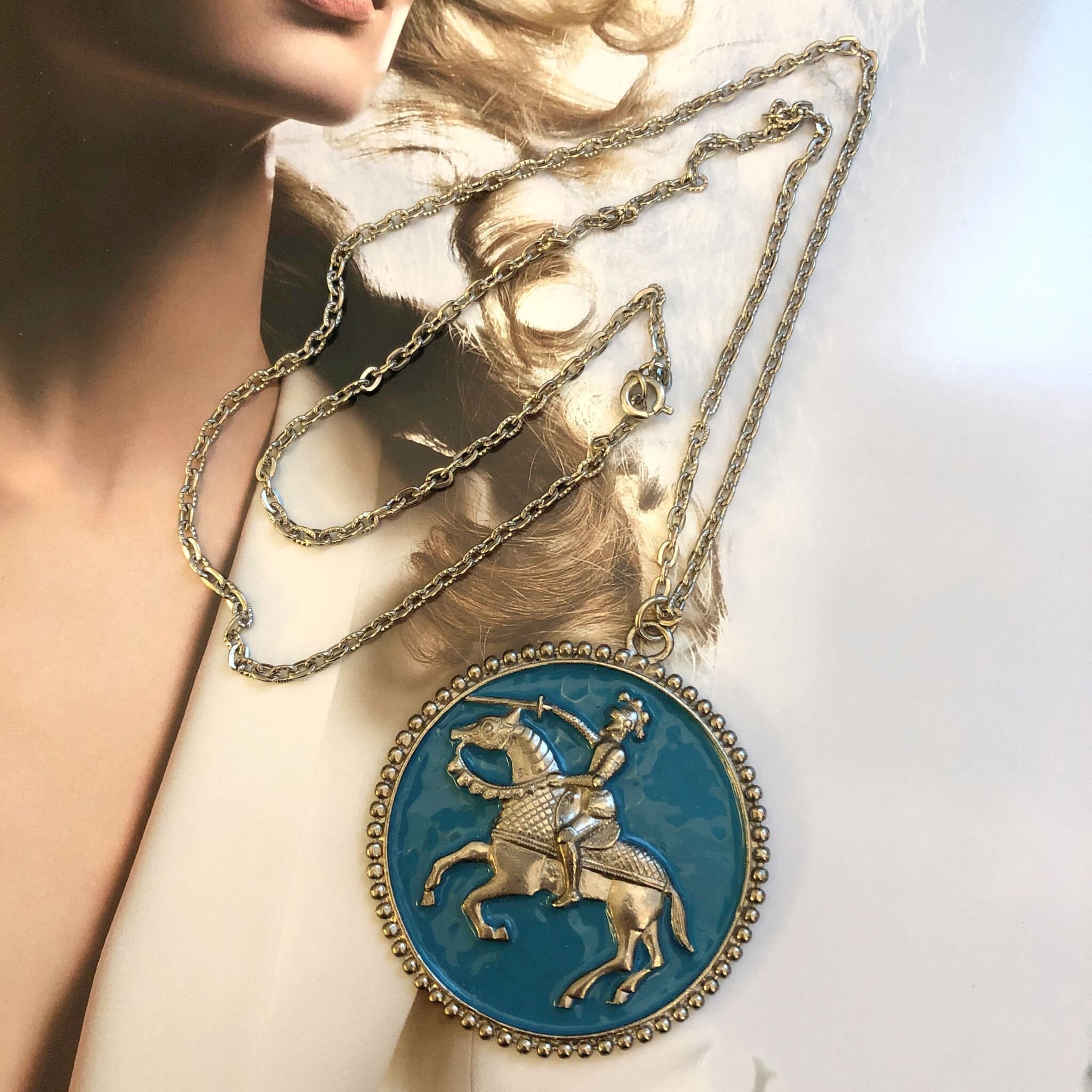 Necklace VINTAGE Knight Turquoise Color - Etsy