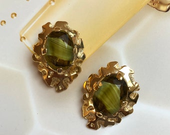 Boucles d'Oreilles Clips VINTAGE - Goutte Vert