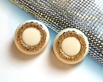 Boucles d'Oreilles Clips VINTAGE – Rond Résine Blanc