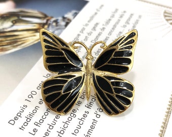 Broche VINTAGE SPHINX – Papillon Ailes Déployées Noir