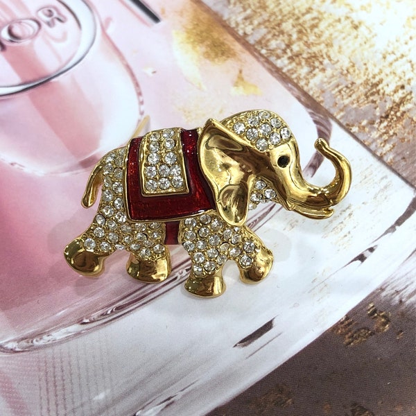 Broche VINTAGE - Eléphant Rouge Cristal