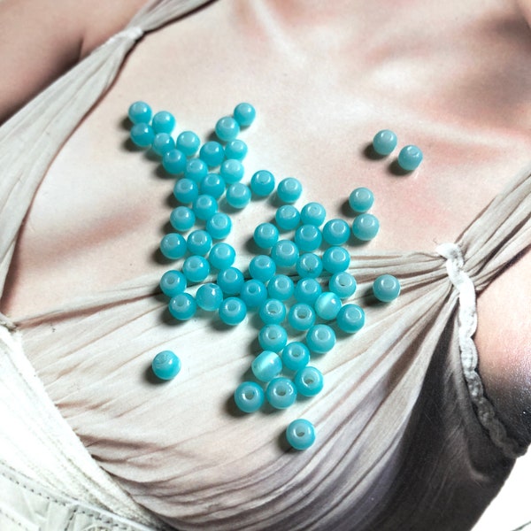 60 Perles de Bohème Rondes 3mm Couleur Turquoise