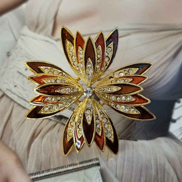 Broche VINTAGE - Fleur Marron Orange