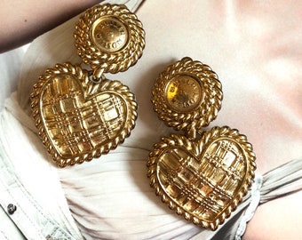 Vintage BW Butler & Wilson Heart Clip-On Dangle Earrings