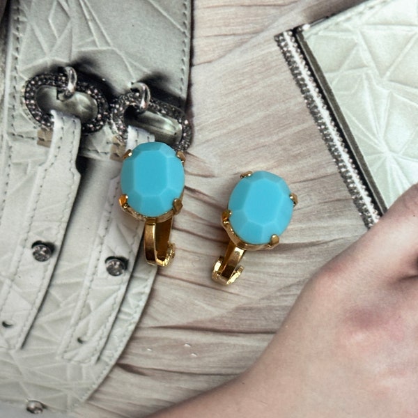 Boucles d'Oreilles Clips VINTAGE – Ovale Couleur Turquoise