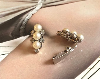 Boucles d'Oreilles Clips VINTAGE - Perle Cristal