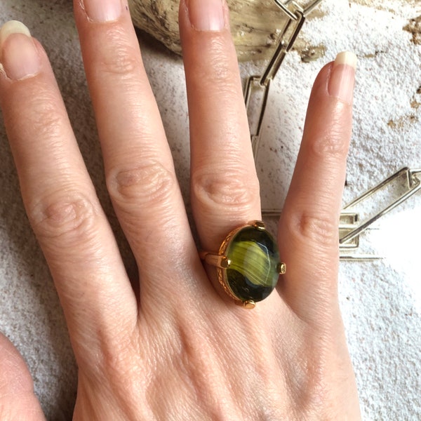 Bague VINTAGE - Ovale Couleur Agate Vert