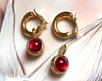 Clip-on Dangle Earrings – Red Round Hoops