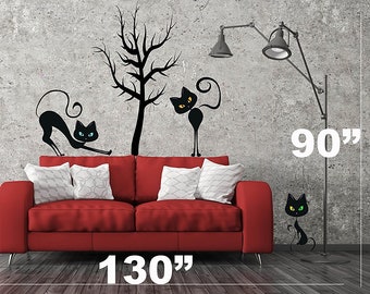 Cats wall decor, cats sticker, cats decal, cat wall art, french style decor, french cats, black cats decor, sexy cats abc30 (130"x90")